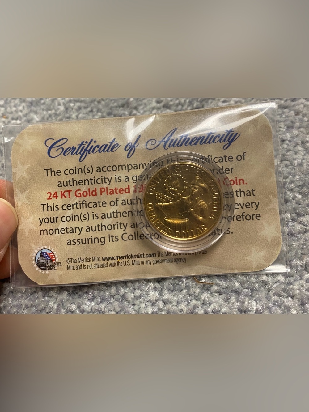 1776-1976 Bicentennial Genuine U.S. Quarter Coin 24K Gold Plated
